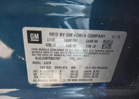 2019 Buick Encore Fwd Preferred z USA, uszkodzony, nr VIN KL4CJASB7KB837697